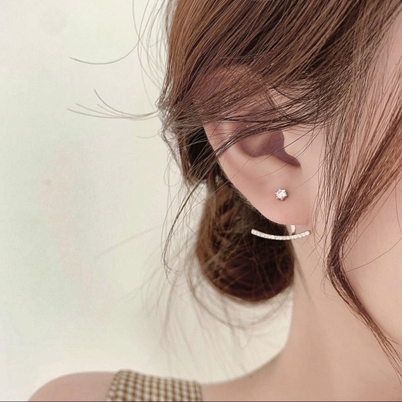 Any 2/$20! Crystal Studs w/Curved Jacket Earrings - Picture 2 of 7